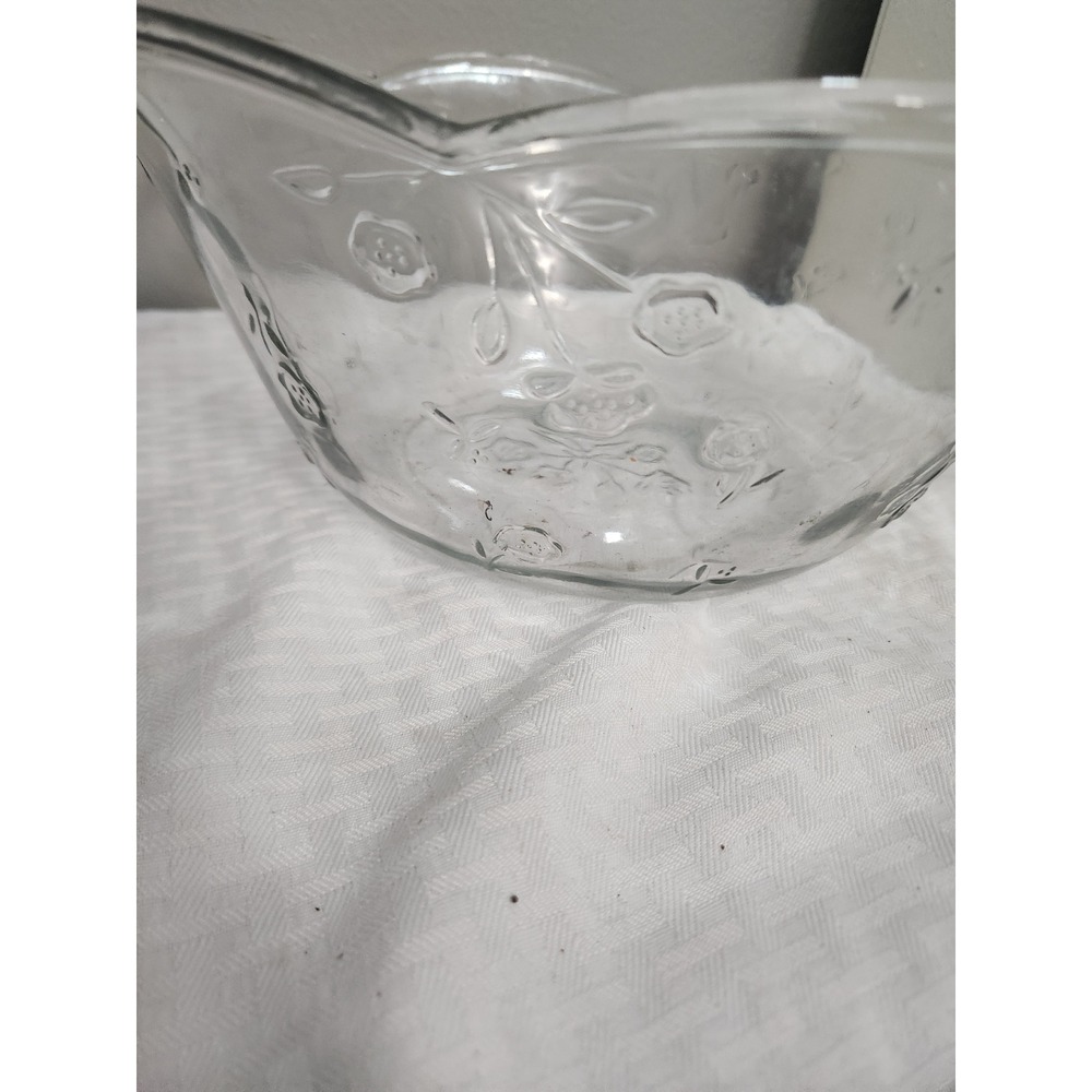 Vintage Scalloped Clear Pressed Glass Floral Cherry Embossed Serving Bowl